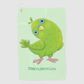 可愛い緑の好奇心のインコ漫画イラストレーション ゴルフタオル (正面)