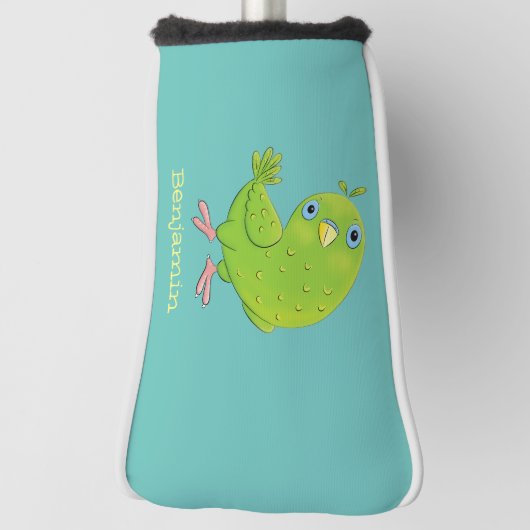 可愛い緑の好奇心のインコ漫画イラストレーション ゴルフヘッドカバー (回転90)