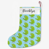 可愛い緑の好奇心のインコ漫画イラストレーション スモールクリスマスストッキング (裏面)