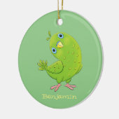 可愛い緑の好奇心のインコ漫画イラストレーション セラミックオーナメント (左)