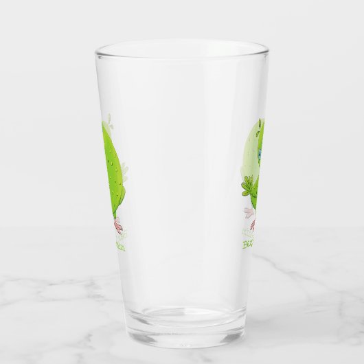 可愛い緑の好奇心のインコ漫画イラストレーション タンブラーグラス (右)