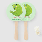 可愛い緑の好奇心のインコ漫画イラストレーション ハンドファン (正面&裏面)