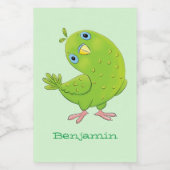 可愛い緑の好奇心のインコ漫画イラストレーション フードラベル (シングルラベル)