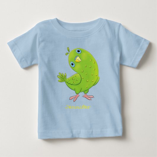 可愛い緑の好奇心のインコ漫画イラストレーション ベビーTシャツ (正面)