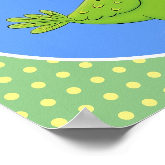 可愛い緑の好奇心のインコ漫画イラストレーション ポスター (角)