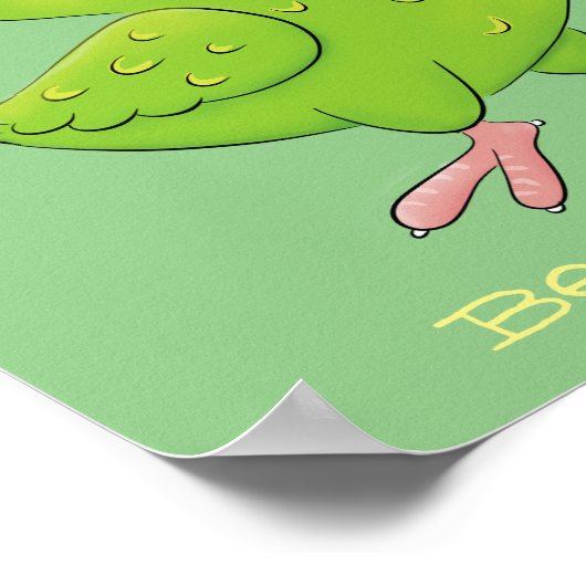 可愛い緑の好奇心のインコ漫画イラストレーション ポスター (角)