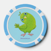 可愛い緑の好奇心のインコ漫画イラストレーション ポーカーチップ (裏面)