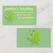 可愛い緑の好奇心のインコ漫画イラストレーション 名刺 (正面/裏面)