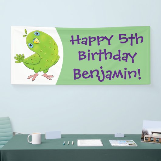 可愛い緑の好奇心のインコ漫画イラストレーション 横断幕 (トレードショー)