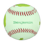 可愛い緑の好奇心のインコ漫画イラストレーション 野球ボール (正面)