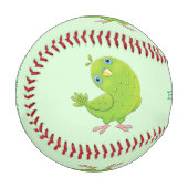 可愛い緑の好奇心のインコ漫画イラストレーション 野球ボール (正面左)