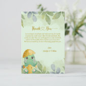 可愛い緑の恐竜の男の子の赤ちゃんシャワー サンキューカード (スタンド正面)