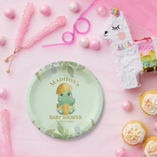 可愛い緑の恐竜の男の子の赤ちゃんシャワー ペーパープレート (パーティー)