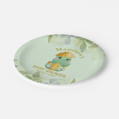 可愛い緑の恐竜の男の子の赤ちゃんシャワー ペーパープレート (アングル)