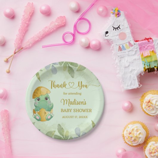 可愛い緑の恐竜の男の子の赤ちゃんシャワー ペーパープレート (パーティー)