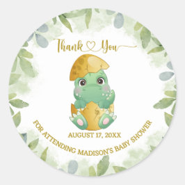 可愛い緑の恐竜の男の子の赤ちゃんシャワー ラウンドシール