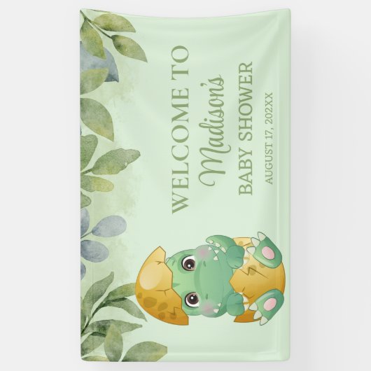 可愛い緑の恐竜の男の子の赤ちゃんシャワー 横断幕 (縦)