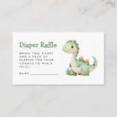 可愛い緑の恐竜の赤ちゃんシャワーおむつラッフル エンクロージャーカード (正面)