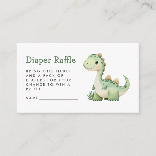 可愛い緑の恐竜の赤ちゃんシャワーおむつラッフル エンクロージャーカード (正面)