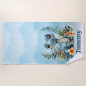 可愛い緑の恐竜の雲スカイボーイ ビーチタオル (正面)