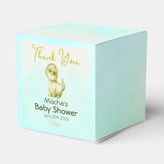 可愛い緑の恐竜テーマ赤ちゃんシャワー フェイバーボックス (裏面サイド)
