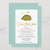 可愛い緑の恐竜バーチャルベビーシャワー 招待状 (正面/裏面)