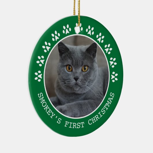 可愛い緑の手プリント写真フレームクリスマス セラミックオーナメント (右)