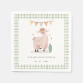 可愛い緑の格子柄サボホラマベビーシャワー スタンダードカクテルナプキン (正面)