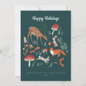 可愛い緑の森の動物の家族の写真クリスマス シーズンカード (正面)
