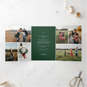 可愛い緑の森の動物の家族の写真クリスマス 三つ折り招待状 (内部)