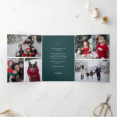 可愛い緑の森の動物の家族の写真クリスマス 三つ折り招待状 (内部)