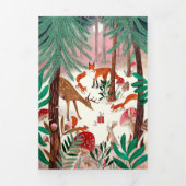 可愛い緑の森の動物の家族の写真クリスマス 三つ折り招待状 (カバー)