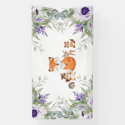 可愛い緑の森の動物の森の持ち込み 横断幕 (縦)