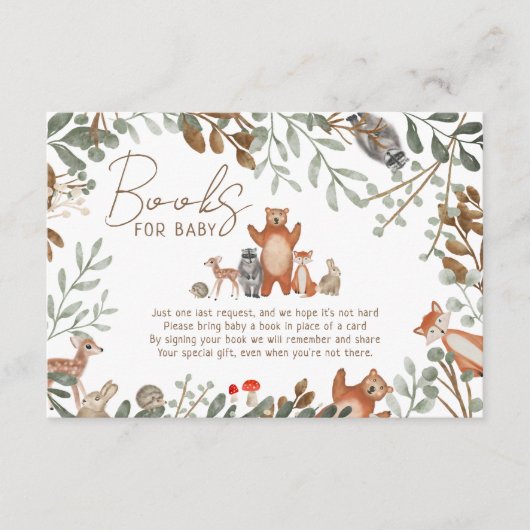 可愛い緑の森の動物の森は本を持ってくる エンクロージャーカード (正面)