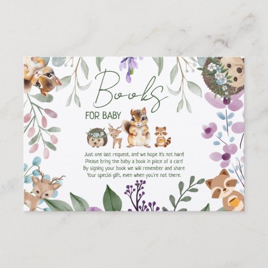 可愛い緑の森の動物の森は本を持ってくる エンクロージャーカード (正面)