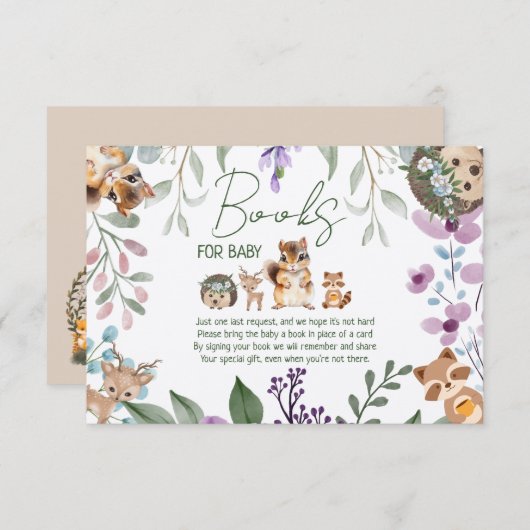 可愛い緑の森の動物の森は本を持ってくる エンクロージャーカード (正面/裏面)