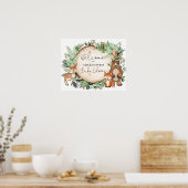 可愛い緑の森の動物の赤ちゃんシャワーへようこそ ポスター (キッチン)