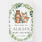 可愛い緑の森の動物の赤ちゃんシャワー背景 横断幕 (縦)