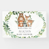 可愛い緑の森の動物の赤ちゃんシャワー背景 横断幕 (横)