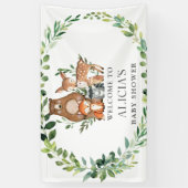 可愛い緑の森の動物の赤ちゃんシャワー背景 横断幕 (縦)