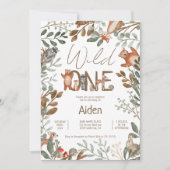 可愛い緑の森の動物ウッドランド1歳の誕生日 招待状 (正面)