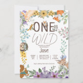 可愛い緑の森の動物ウッドランド1歳の誕生日 招待状 (正面)