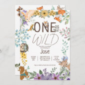 可愛い緑の森の動物ウッドランド1歳の誕生日 招待状 (正面/裏面)