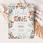 可愛い緑の森の動物ウッドランド1歳の誕生日 招待状