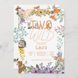 可愛い緑の森の動物ウッドランド2歳の誕生日 招待状