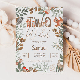 可愛い緑の森の動物ウッドランド2歳の誕生日 招待状