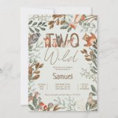 可愛い緑の森の動物ウッドランド2歳の誕生日 招待状 (正面)