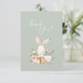 可愛い緑の水色バニーベビーシャワー サンキューカード (スタンド正面)
