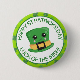 可愛い緑の笑顔アイリッシュラッキーレプレシャン帽子 缶バッジ