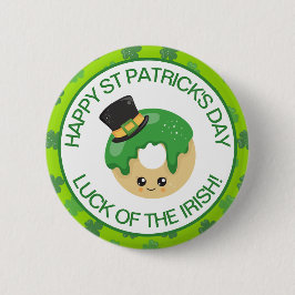 可愛い緑の笑顔アイリッシュレプラチョーハットドーナツ 缶バッジ
